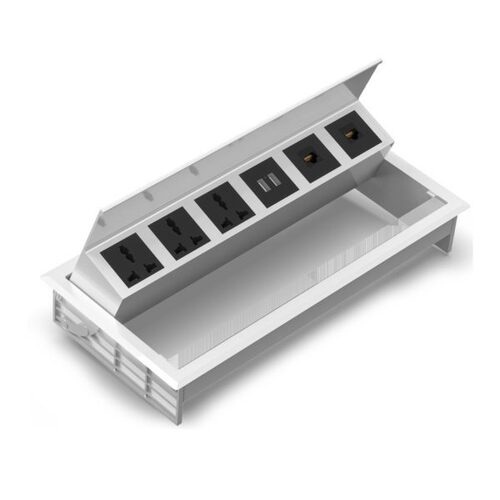 Mx Access Flap Up Socket Pop Up Box Cable Hole Cover For Table With 3 Universal Socket +2 Usb A -15w Pd + 2 Rj-45 (Cat 6) Along With 1.8 Mtr Cord (Mx-7009) (Silver)