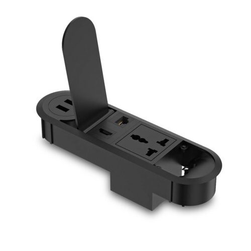 MX Desktop Conclave Power Outlet - 18.2x5.4x5.3 cm , Black Color, 1 Universal Socket, 2 USB A Chargers, 1 RJ-45 (CAT-6), 1 HDMI, 1.8 M TR Cord