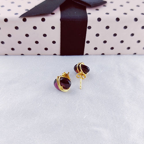 Garnet Gemstone Tumble Smooth Sterling Silver Gold Vermeil Stud Earrings