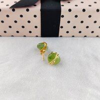 Peridot Gemstone Tumble Smooth Sterling Silver Gold Vermeil Stud Earrings