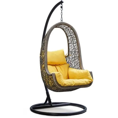 Brown Wicker Swing Chair With Cushion