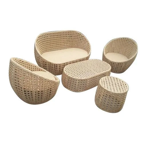 Beige 5 Seater Wicker Sofa Set