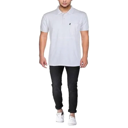 Men White Polo T-Shirt - 100% Cotton Customized Sizes Available Stylish Printed Pattern Breathable Fabric for Ultimate Comfort
