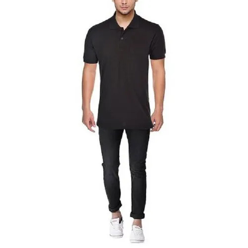 Men Black Polo T Shirt - 100% Cotton Customized Size Available in Various Colors with Modern Printed Pattern