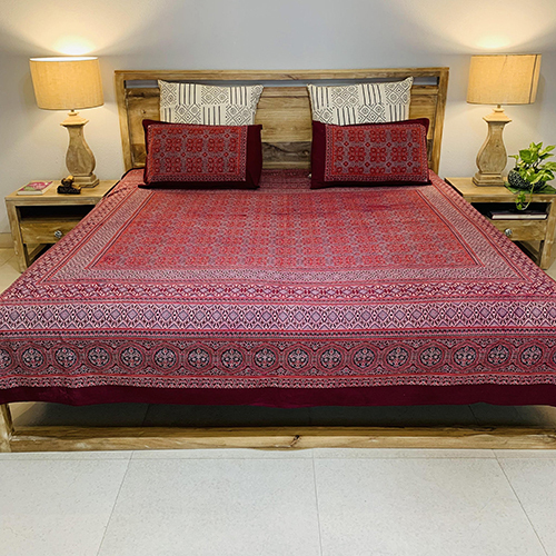 Neelofar_s Ajrakh Bed Sheet With Two Pillow Covers