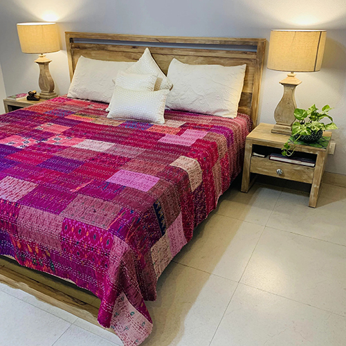 Rajasthani Silk Patchwork Quilted Bed Cover