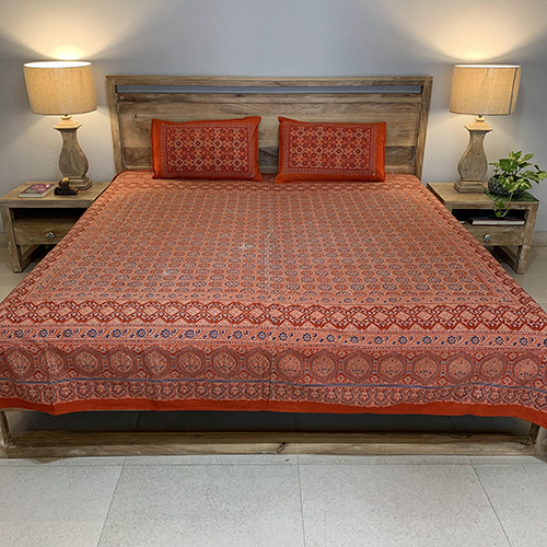 Neelofar_s Ajrakh Bed Sheet With Two Pillow Covers