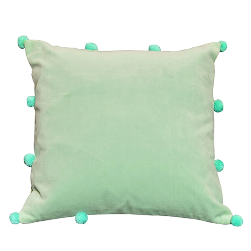 Cotton Velvet Bright Sea Green Cushion Covers With Pomp Pomps by Neelofar_s