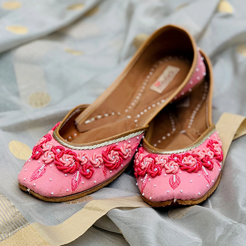 Neelofar_s Candy Pink Spring Thread Embroidered Genuine Leather Juttis