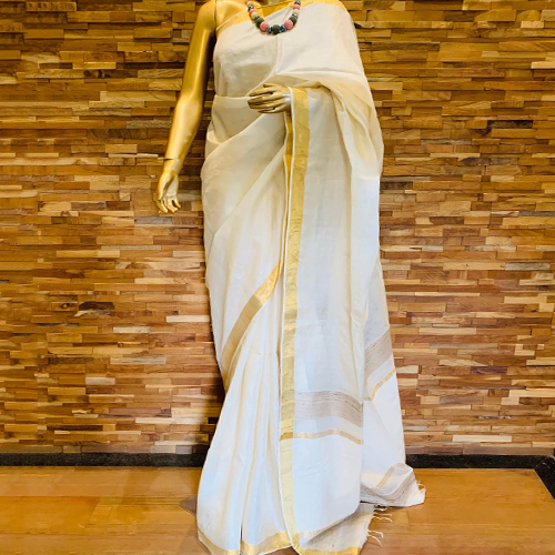 Off White Plain Tusser Saree
