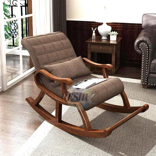 Sheesham Wood Rocking Chair with Foot Rest and Cushion Wood Rocking Chair  for Living Room Home Decor (Finish Color Brown) - Wood Art City