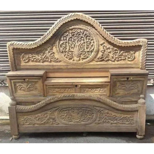 Brown Sheesham Wood Double Bed Headboard