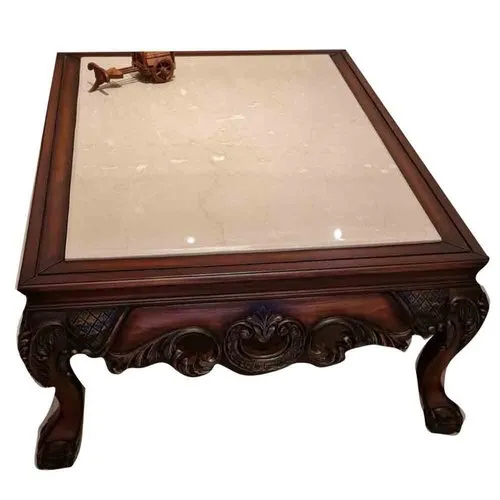 Brown 40X42 Inch Teak Wood Center Table