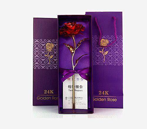 24K Artificial Golden Rose/Gold Red Rose with Gift Box (10 inches) (0879)