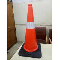 2 Kg Plastic Cone With Rubber Base - Pvc 750 Mm , Orange-white-black Color, High Visibility, Durable Design For Road Safety