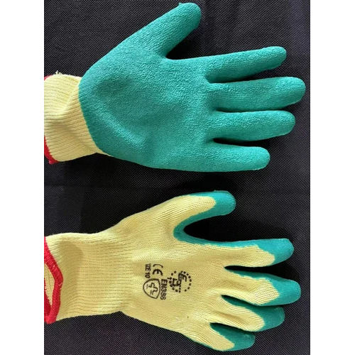 Latex Rubber Coated Gloves - Color: Green-Yellow