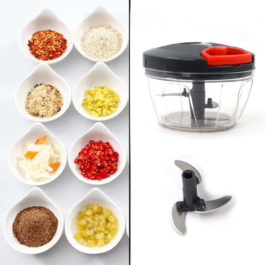 3 BLADE MANUAL GREY FOOD CHOPPER COMPACT and POWERFUL HAND HELD VEGETABLE CHOPPER (2053)