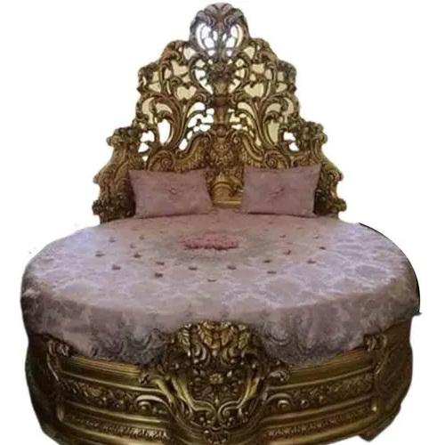 7x7ft Round Wooden Carved Bed