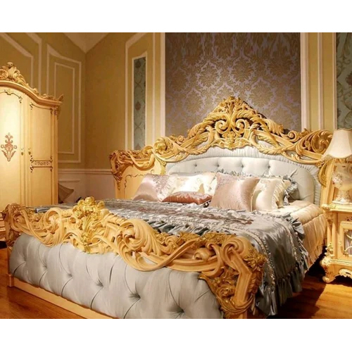 Golden Wooden Carving Bed