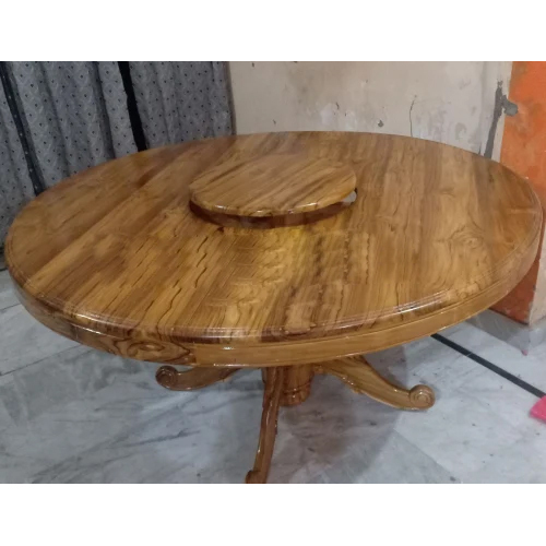 Teakwood Round Dining Table Six Seater Set