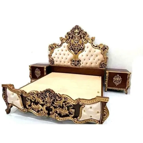 6x6ft Teak Wood Carved Double Bed