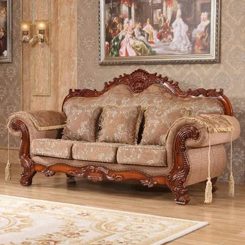 Modern 5 Seater Wooden Sofa Set - Teak Polished Brown Finish | Indoor Home Furniture with Indian Style Design