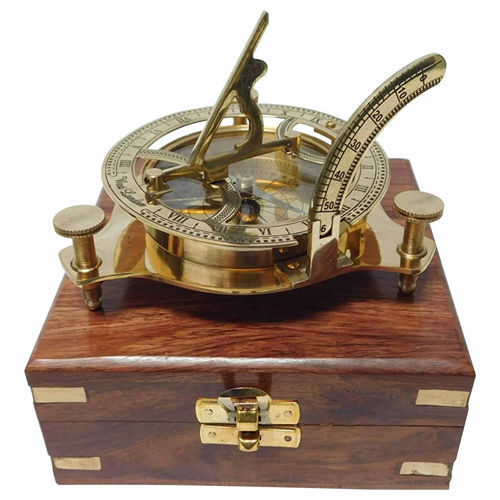 Brass Nautical Sundial Compass With Wooden Gift Box