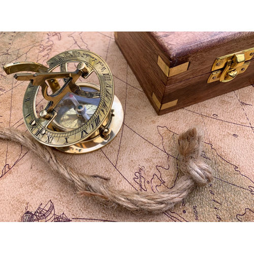 Nautical Solid Brass Sundial Compass With Box