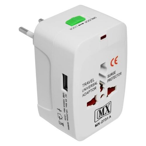 Universal Travel Adaptor with Build in USB Charger Port with Surge/Spike Protector MX 2731A