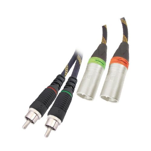 MX 2 RCA PLUG TO 2X3 PIN MIC MALE NICKEL PLATED CONNECTOR XLR CORD, WITH NYLON MESH - 2 MTRS