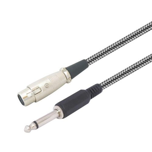 MX 3 PIN MIC EXT FEMALE CONNECTOR XLR TO P-38 MONO MALE CORD W NYLON MESH 3 MTR
