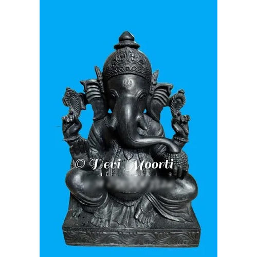 Black Ganesh Marble Murti - Height: 15 Inch (In)