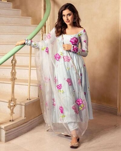 Maxi dress flare sleeve organza Dupatta
