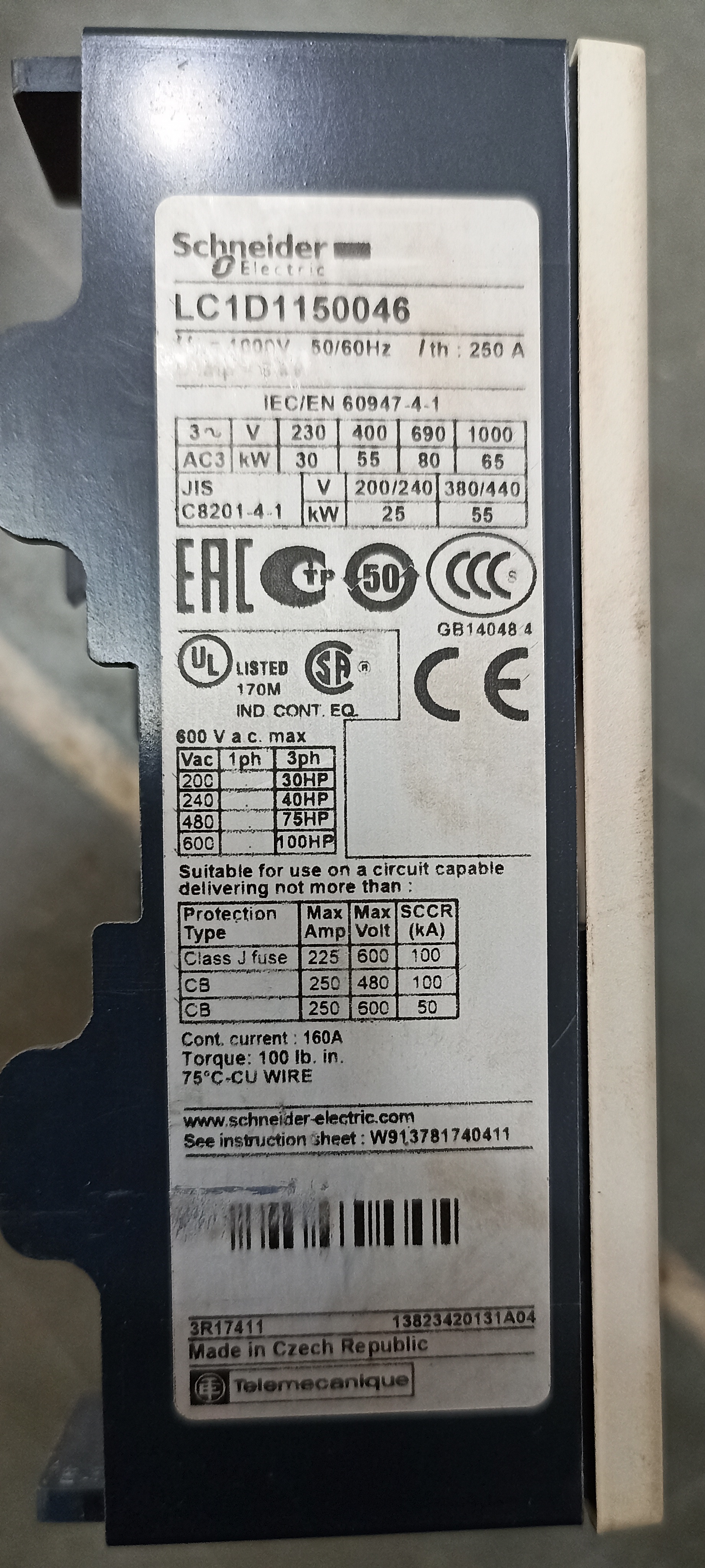 SCHNEIDER LC1D 115 - 4 POLE CONTACTOR