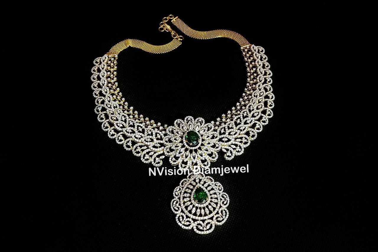 Natural Diamond Changeable Gemstone Bridal Necklace And Pendant