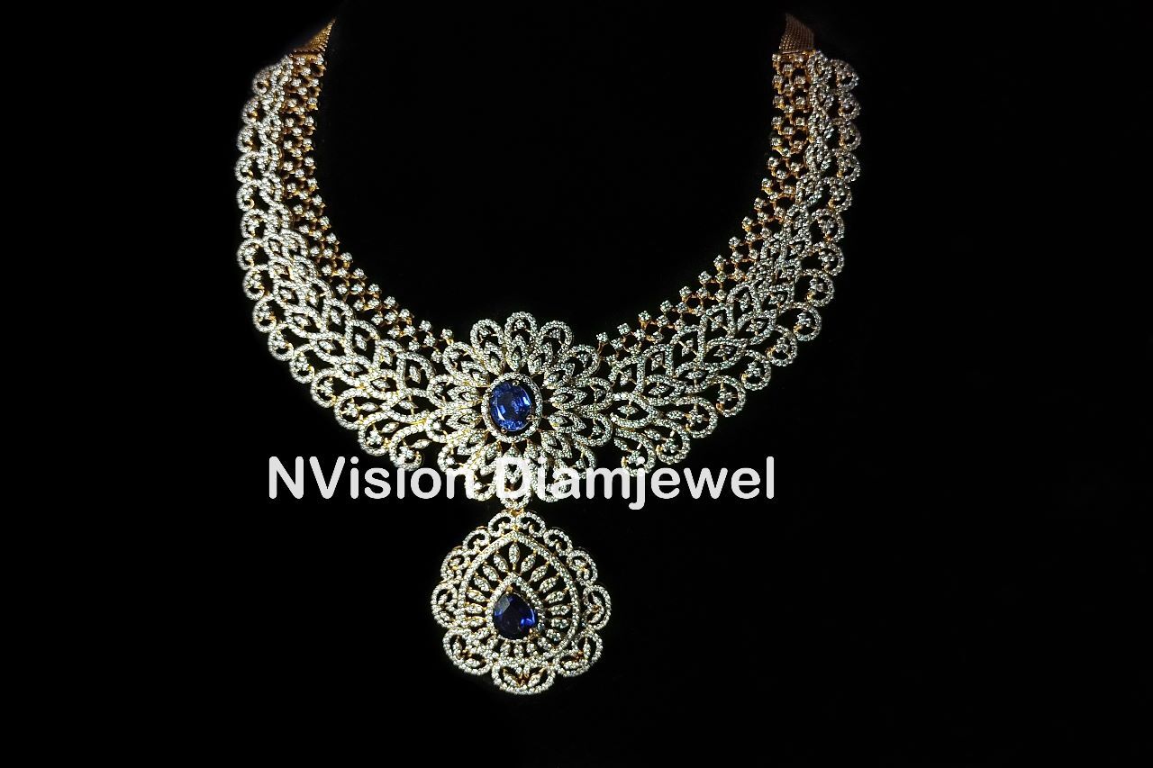 Natural Diamond Changeable Gemstone Bridal Necklace And Pendant