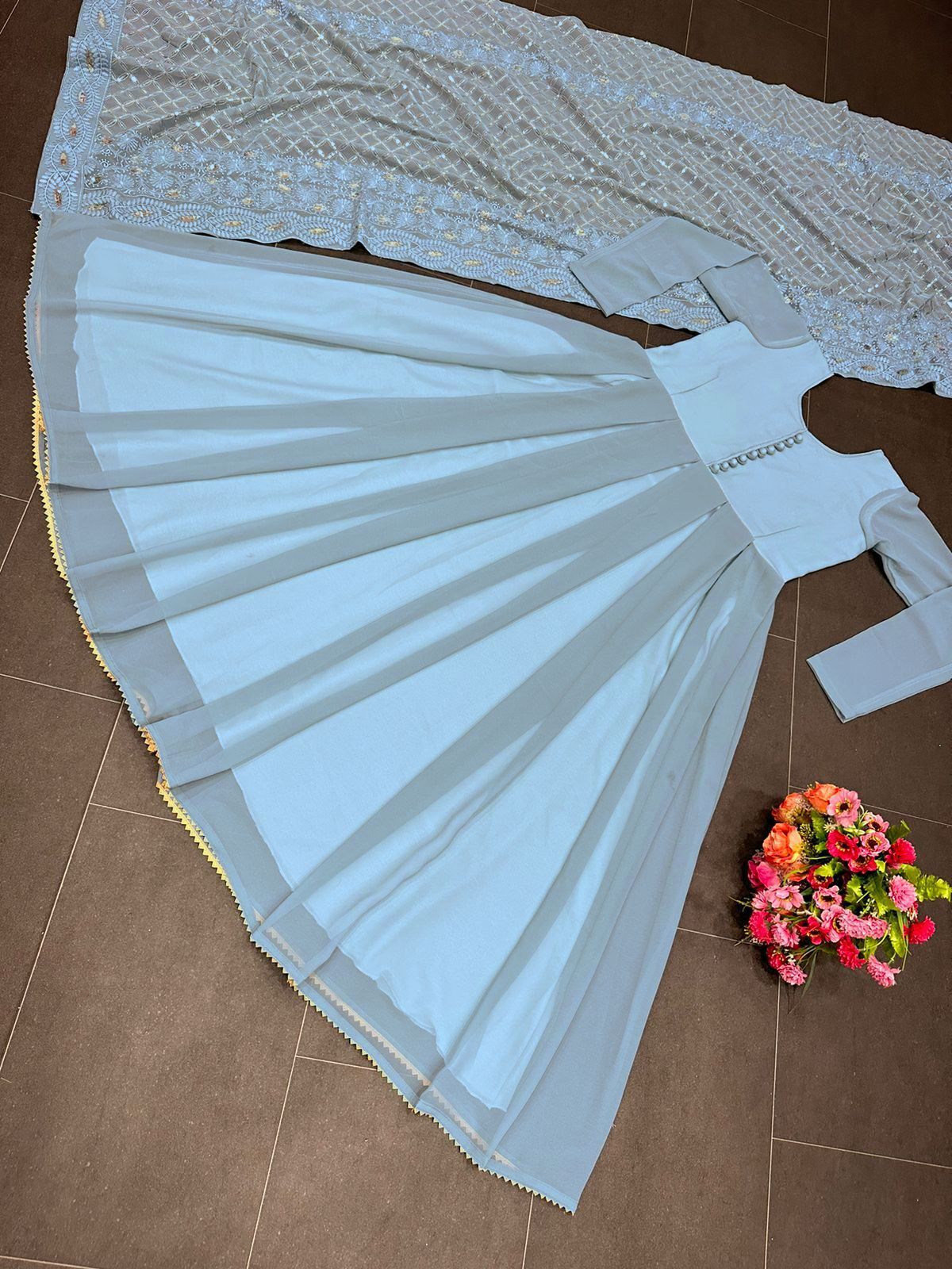 Sequnce with Lace broder with potali Button Gown