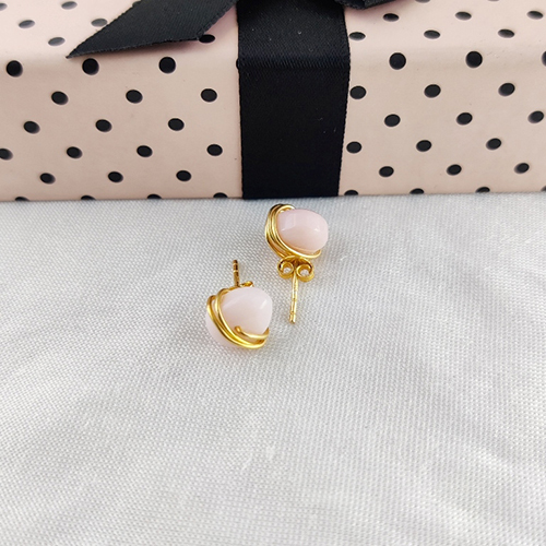Pink Opal Gemstone Tumble Smooth Sterling Silver Gold Vermeil Stud Earrings