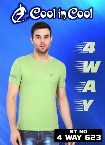 4 Way T-Shirt - Pure Polyester, Regular Length, Round Neck, Half Sleeve, Green Color | Short Sleeves, Available in XL-XXXL Sizes