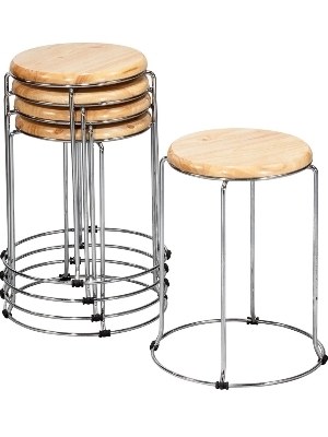 Wooden And Steel Restaurant Stool