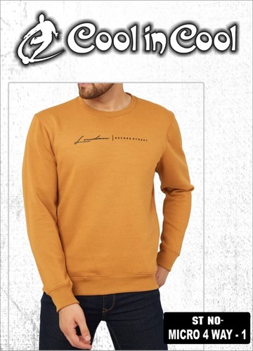Mens Full Sleeve T-Shirt - Knitted Pure Polyester Fabric, Sandal Color, Regular Length, O-Neck, Long Sleeves, Available in Sizes S, M, L, XL