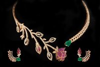 Rose Gold Natural Diamonds and Gemstones Necklace Set
