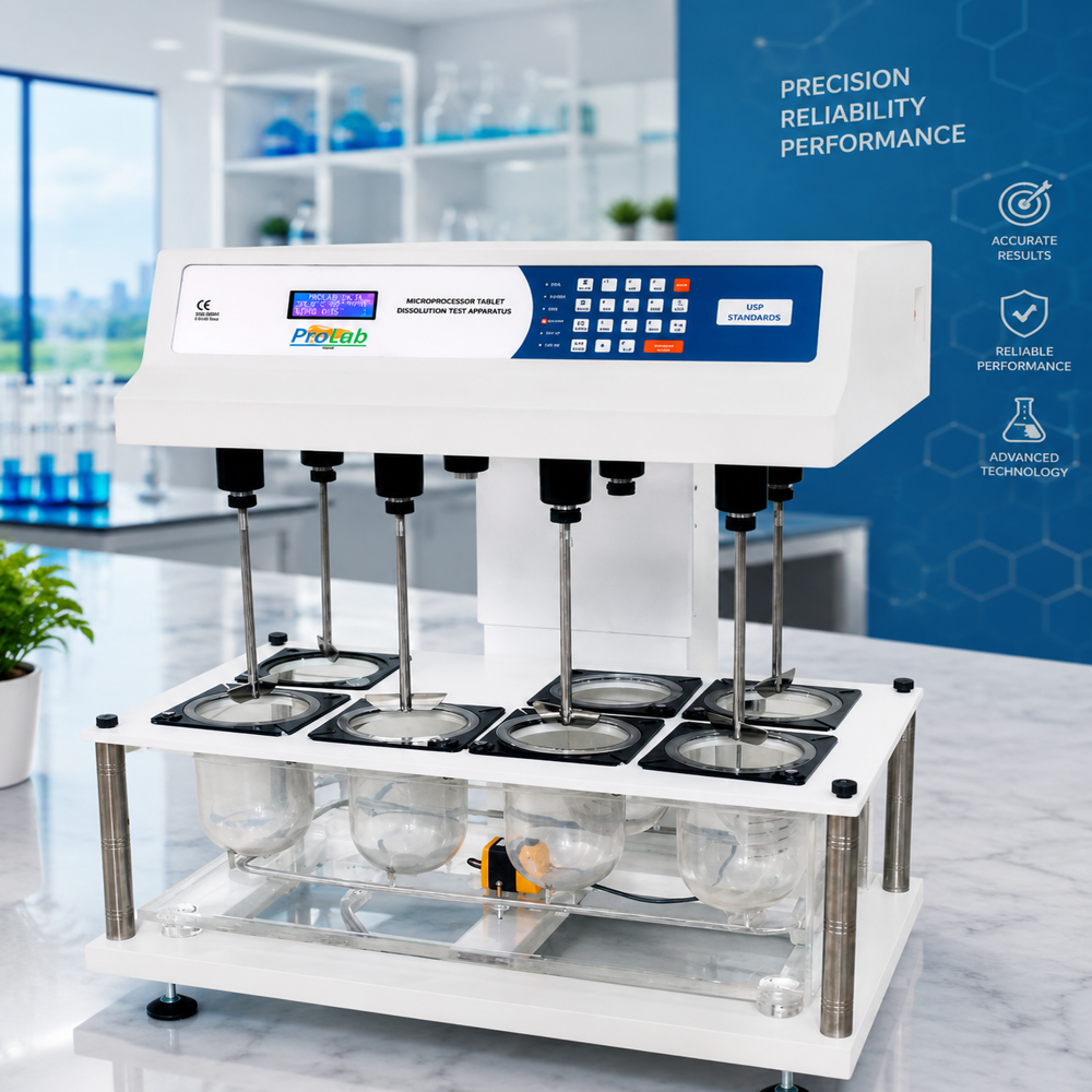 Tablet Dissolution Test Apparatus - MS Body with SS Attachments and Glass Components, White Color | Laboratory Use with 230 VAC Voltage Requirements