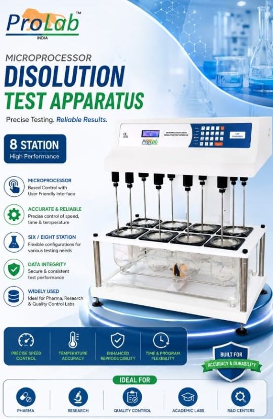 Tablet Dissolution Test Apparatus - Ms Body With Ss Attachments And Glass Components, White Color | Laboratory Use With 230 Vac Voltage Requirements