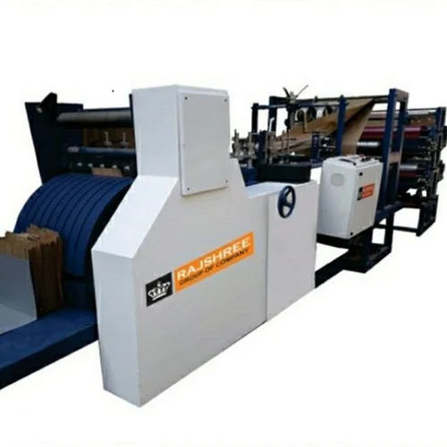 White & Blue Automatic Square Bottom Paper Bag Making Machine