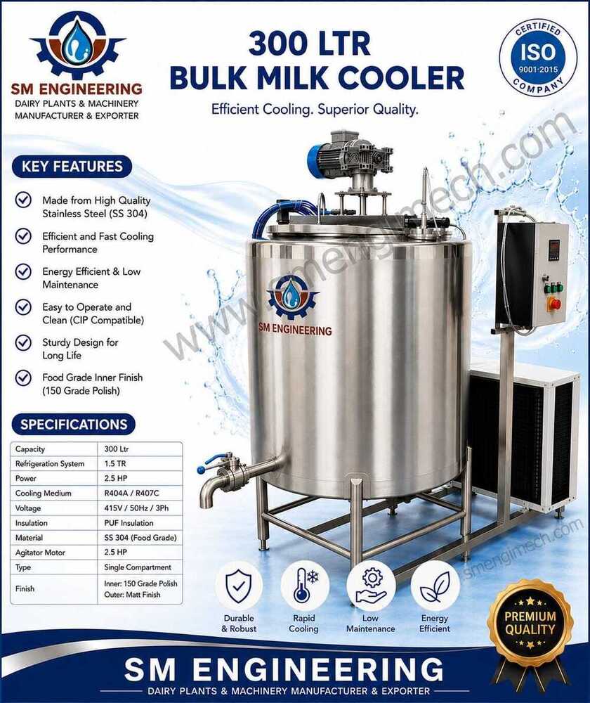 300 Ltr Bulk Milk Cooler - Color: Silver