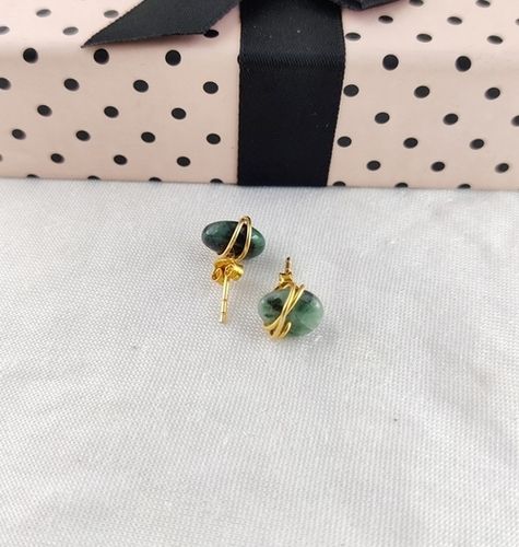 Emerald Gemstone Tumble Smooth Sterling Silver Gold Vermeil Stud Earrings Size: 8-10Mm