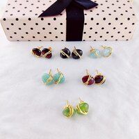 Emerald Gemstone Tumble Smooth Sterling Silver Gold Vermeil Stud Earrings