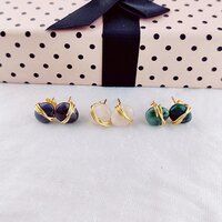 Emerald Gemstone Tumble Smooth Sterling Silver Gold Vermeil Stud Earrings