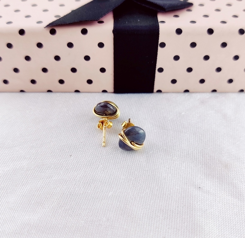Sapphire Gemstone Tumble Smooth Sterling Silver Gold Vermeil Stud Earrings